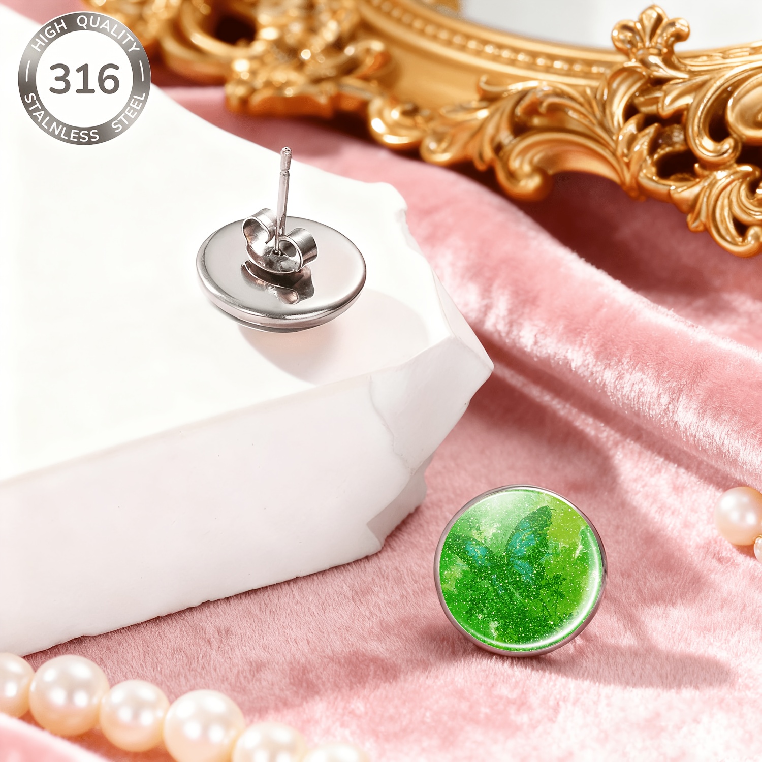2pcs Classic Blue Butterfly Pattern No-piercing Ear Studs Set